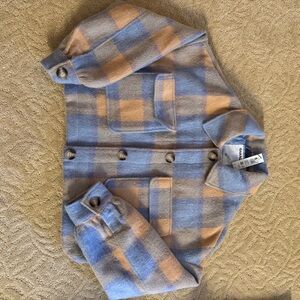 🧥 Garage Plaid Shacket / Jacket – Blue & Tan – NWT